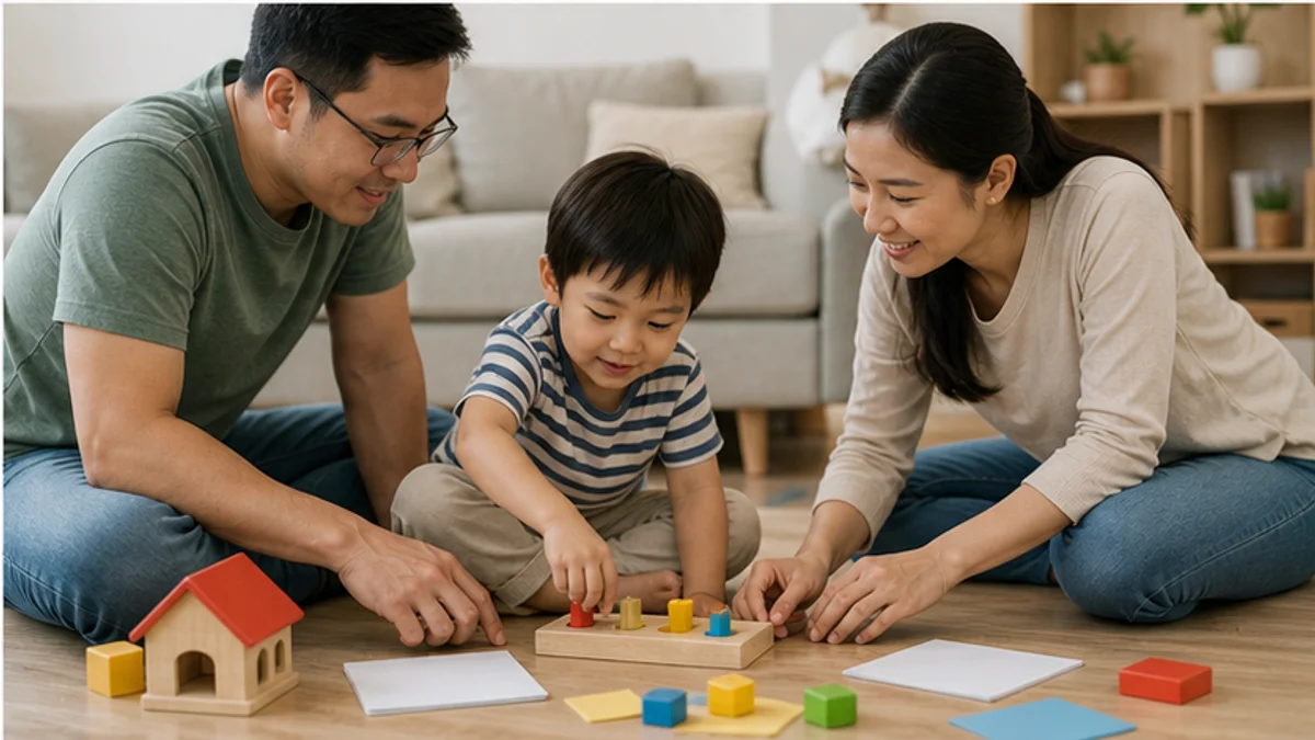 Gia đình đồng hành sau buổi tại trung tâm can thiệp sớm cho trẻ em