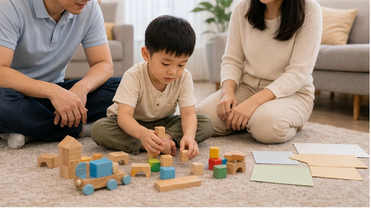 Phụ huynh quan sát trẻ chậm nói trong hoạt động chơi tại nhà