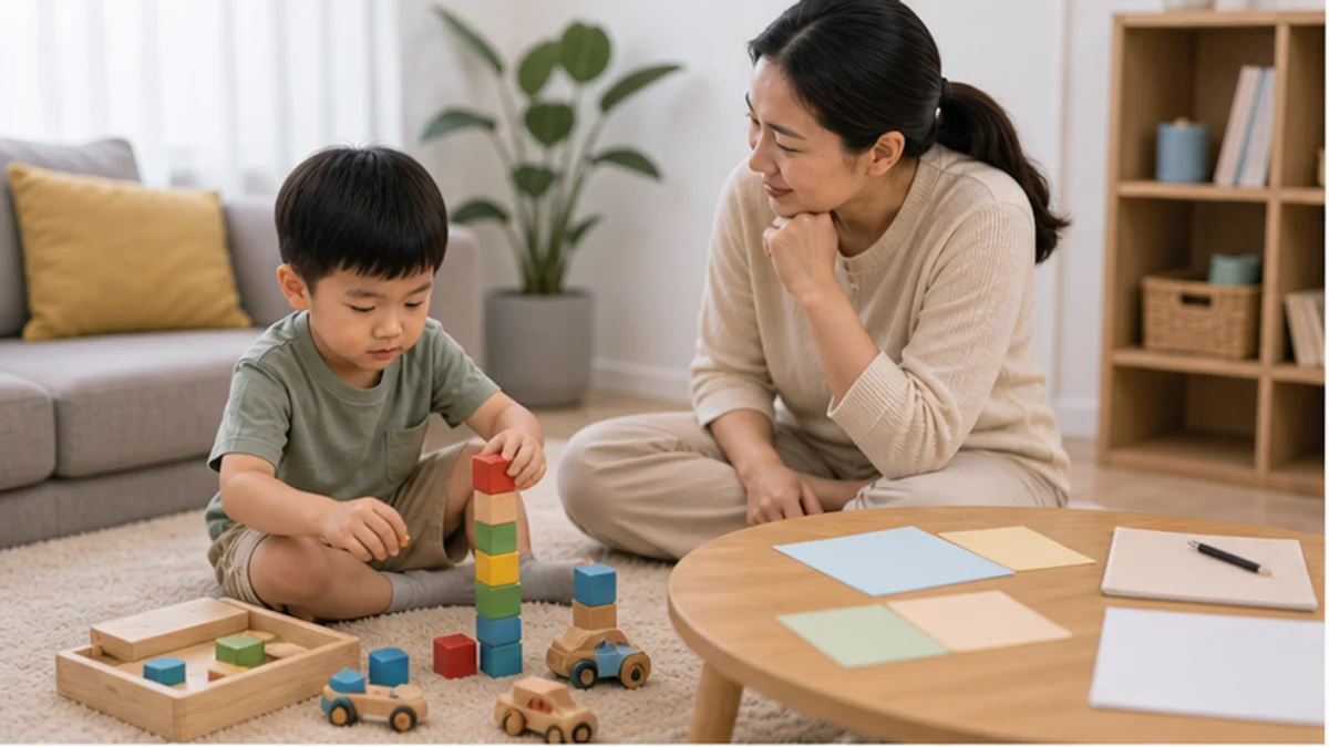 Phụ huynh quan sát trẻ tự kỷ trong hoạt động chơi tại nhà
